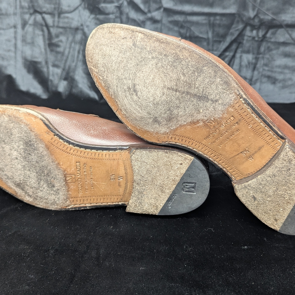 Bruno Magli Men's Tan Leather Slip-On Loafers - Picture 6 of 8